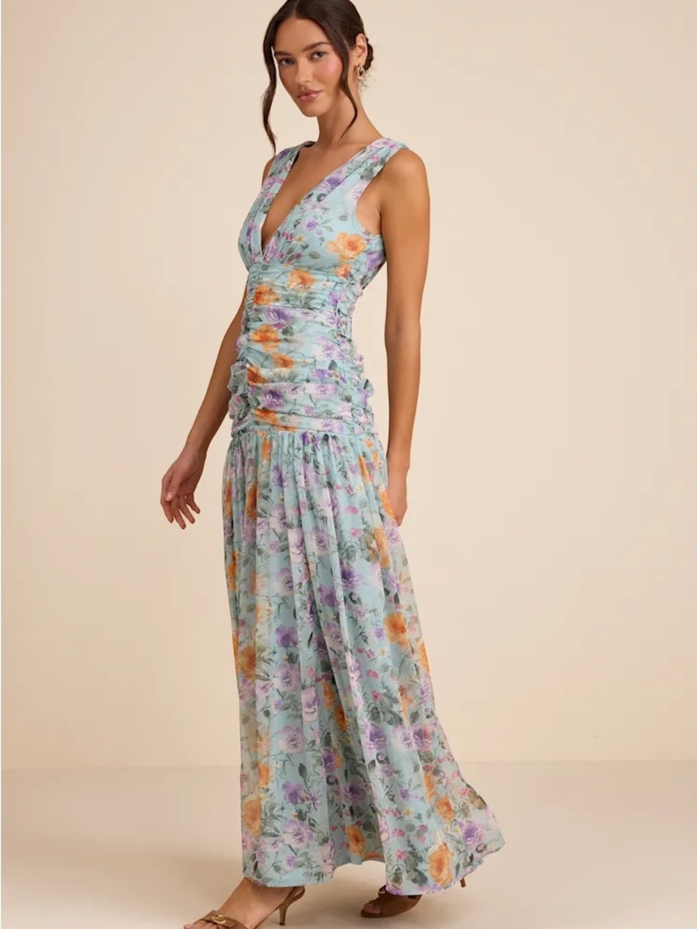 Light Blue Floral Lulus XS Maxi Dress
